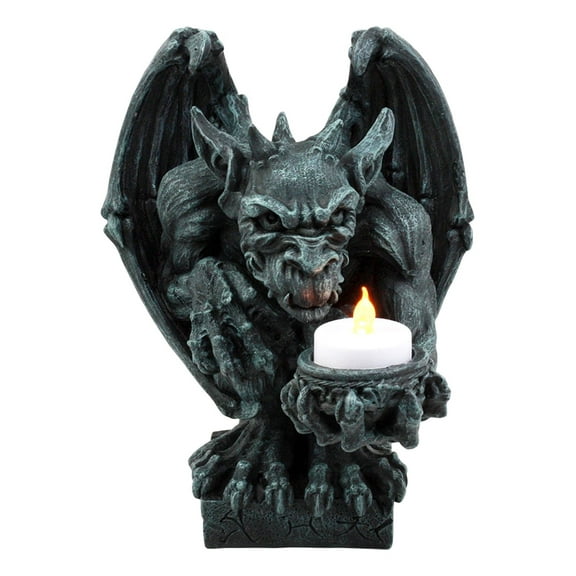 Ebros Squatting Gothic Gargoyle Candle Holder Castle Butler Guardian Servant Tea Light Candleholder Figurine 8.5"H