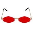 thumbnail image 3 of Vintage Small Narrow Rimless Oval Geometric Gold Diamond Hexagon Shape Mirrored and Color Tinted Sun Glasses, 3 of 4