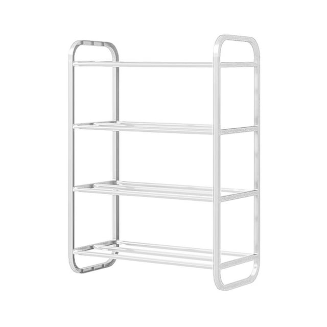 SLYNSHome Nail Free Shoe Rack 4-Tier Space Saving Storage Shelf No Drill Easy Assemble Durable Steel & Plastic - White