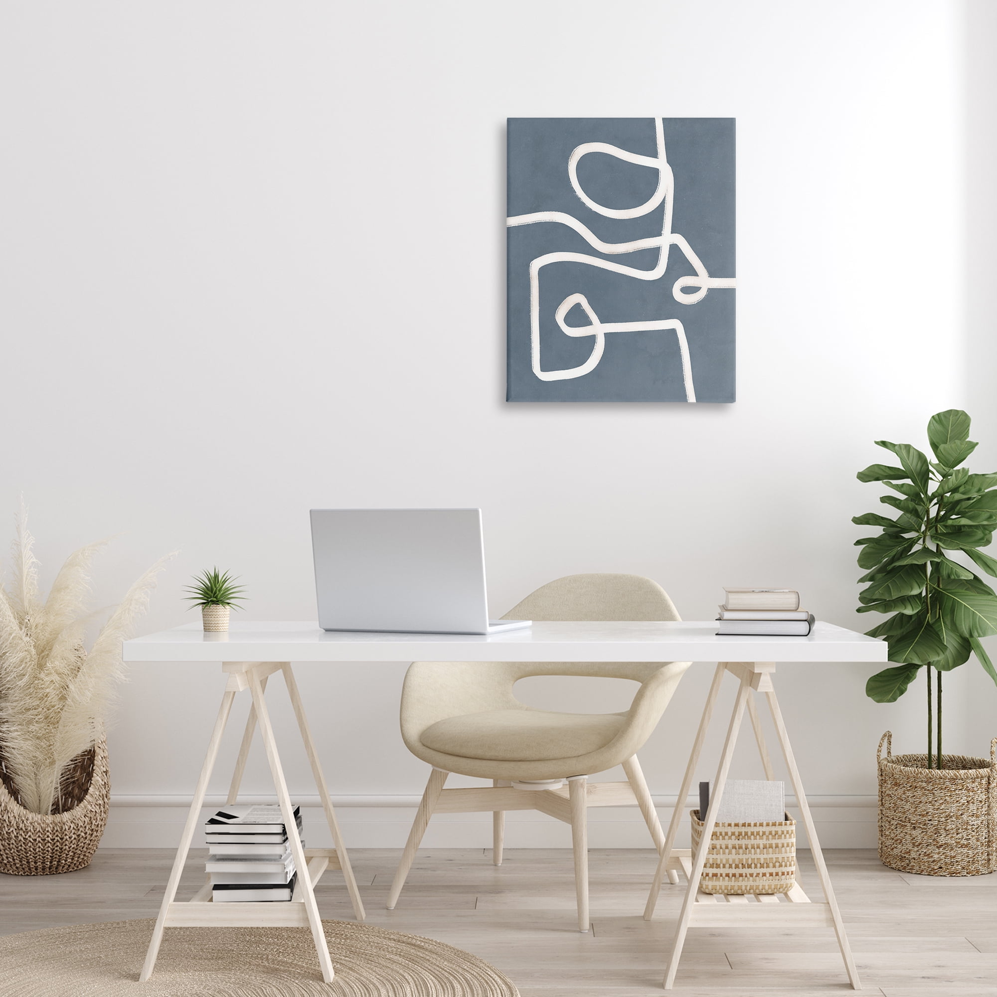 Stupell Industries Free Line on Blue Abstract Painting Gallery Wrapped Canvas Art Print Wall Art, 24 x 30