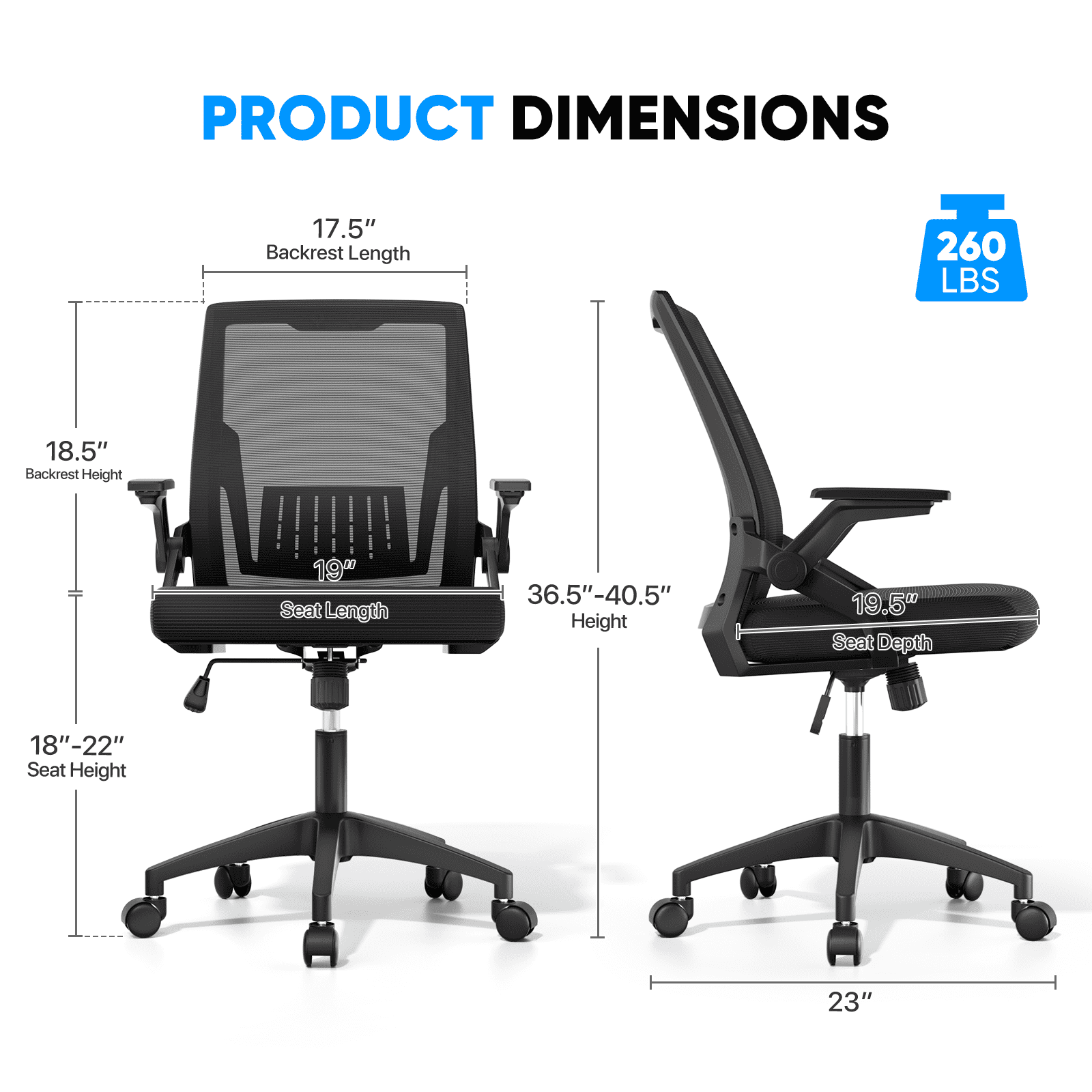 Monibloom Ergonomic Office Chair for Adults, Flip-Up Adjustable Armrest, 135° Reclining Tilt Lock, Thick Cushion Mesh Back, Home Desk Chair