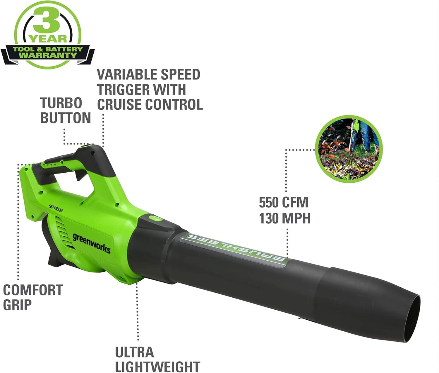 Greenworks 40V Brushless 16" Attachment Capable String Trimmer + Brushless 550 CFM/130 MPH Blower Combo Kit with a 4.0 Ah Battery and 2A Single Port Charger