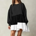 thumbnail image 2 of Elainilye Fashion Dresses for Women 2024 Casual Sweatshirt Long Sleeve Dress Round-Neck Ladies Patchwork Mini Dresses,Black, 2 of 6