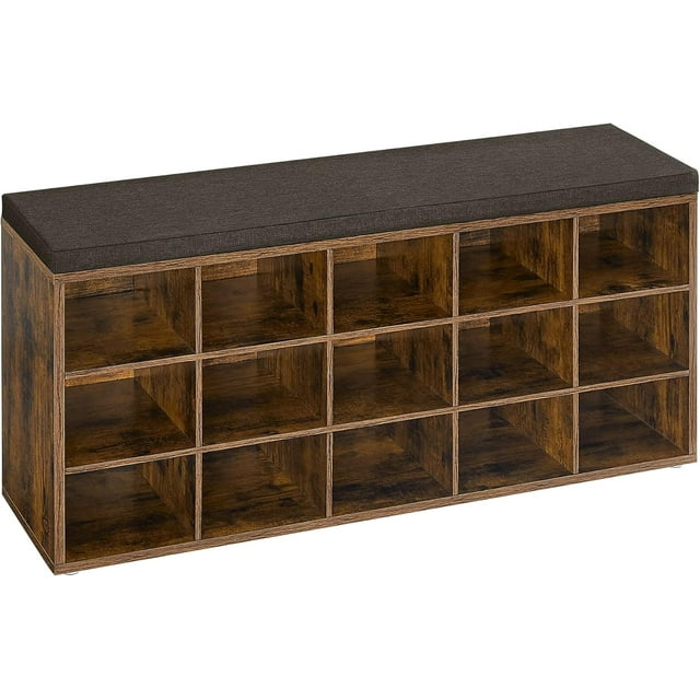 Shoe Bench with Cushion Storage Bench with Padded Seat Entryway Bench with Compartments for Bedroom Ebony and Slate