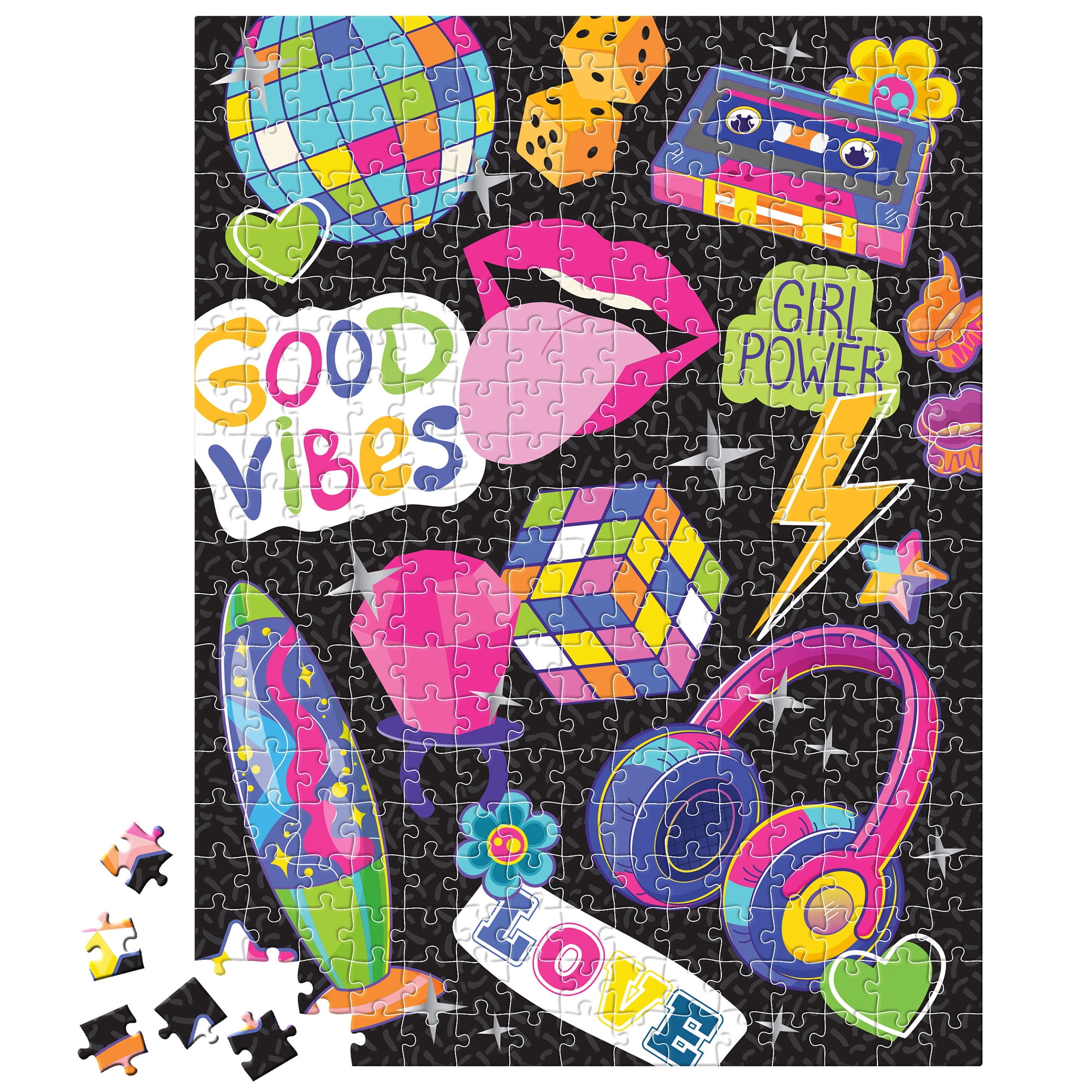 Vivid by Brea Reese: 300 Piece Puzzle - Funky Icons, Retro Neon Nostalgic Collage Jigsaw, Metallic Foil Accents, Soft-Touch, Image Reference Poster