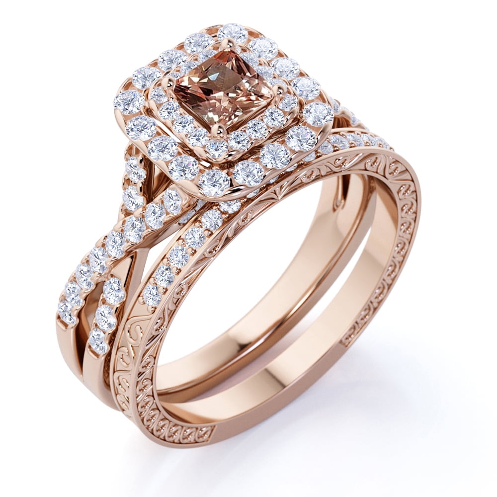 JeenMata 2.25 Carat Princess Cut Wedding Set Bridal Set Wedding Trio Set