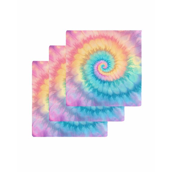 Colorful Tie Dye Kitchen Dish Towels for Drying Dishes Set of 3, Rainbow Ombre Abstract Pattern Art Waffle Weave Microfiber Terry Hand Tea Bathroom Towels Quick Dry & Absorbent Towel 12x12