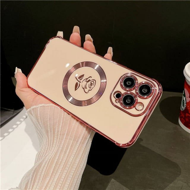 For iPhone 15 Pro Max Luxury Magsafe Magnetic Flowers Plating Frame Phone Case For iPhone 11 12 13 14 Plus Soft Protective Cover YXQ