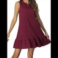 thumbnail image 2 of Vestido Corto Informal de Verano con Cuello Redondo y Volantes para Mujer, Sin Mangas y con Dobladillo Fruncido. Vino Tinto XXL, 2 of 8