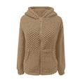 thumbnail image 4 of Women's Fleece Hooded Jacket, Lightweight Zip Up Coat, Soft Plush Outerwear, Spring Fall Transitional Wear, Cute Casual Short Coat, Cozy Pocket Front Design Beige L, 4 of 4