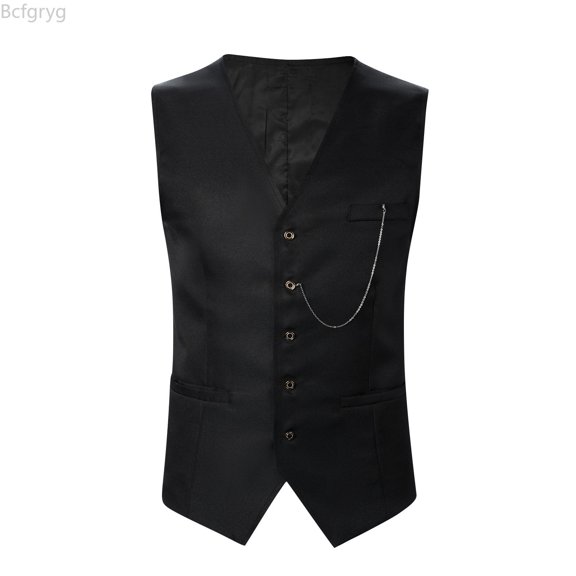Bcfgryg Mens Business Formal Casual Wedding Banquet Vest V Neck Sleeveless Slim Jacket Suit Vest Mens Casual Vest Black L