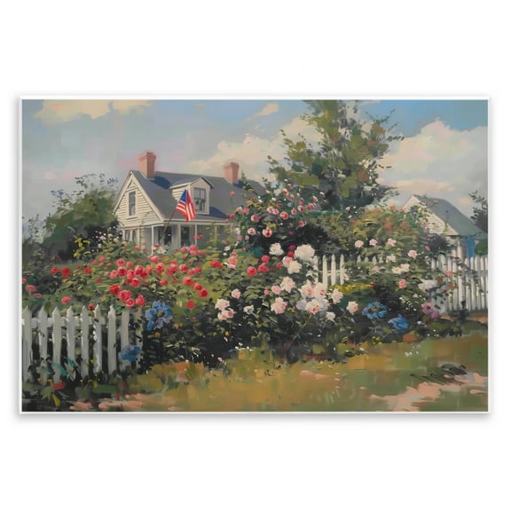 Stupell Industries Patriotic Cottage Garden Landscape & Nature Painting Unframed Art Print Wall Art, 15 x 10