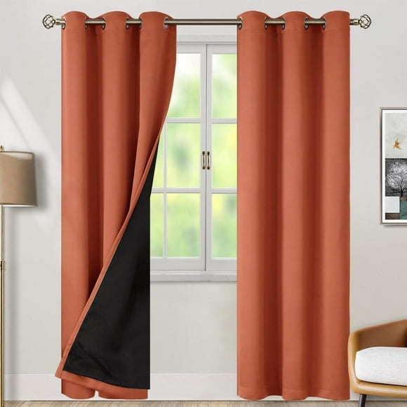 Thermal Insulated 100% Blackout Curtains 84 Inch Length 2 Panels, Total Light Blocking Curtains for Bedroom, Grommet Window Drapes with Thick Black Liner, 42 Inch Wide Each Panel, Terracotta