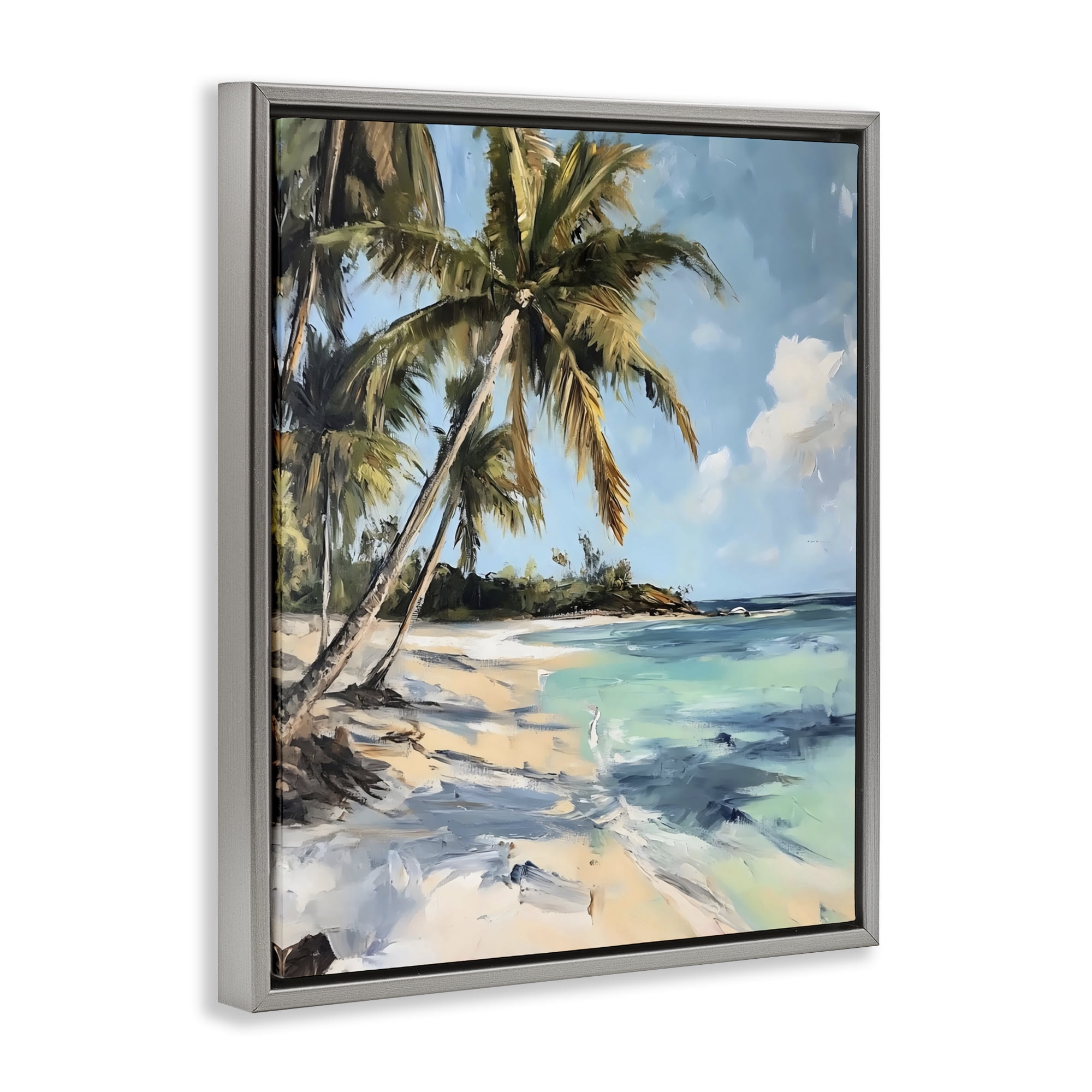 Stupell Industries Tropical Coastline Palm Frond Shadows Gray Framed Floater Canvas Wall Art, design by Franklyn Gregory