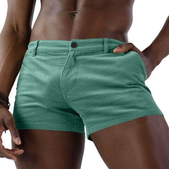 LEKWK Short Shorts for Men Corduroy Stretch Slim Fit Low Rise Button Waist Casual Shorts with Pockets Fitted Athletic Shorts Running Club Daily Wear Green XL