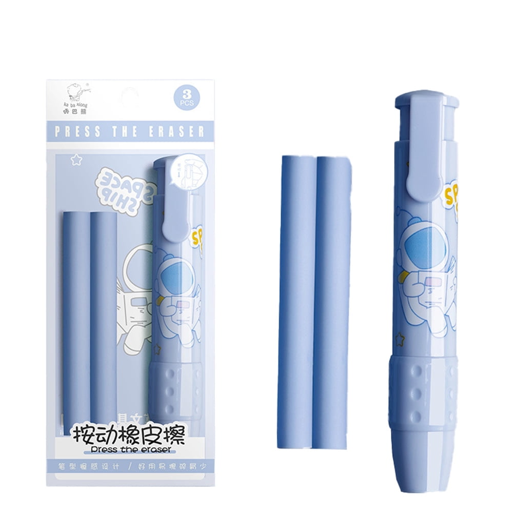 Pen Shape Eraser Cute Pencil Creative Stationery Retractable Press
