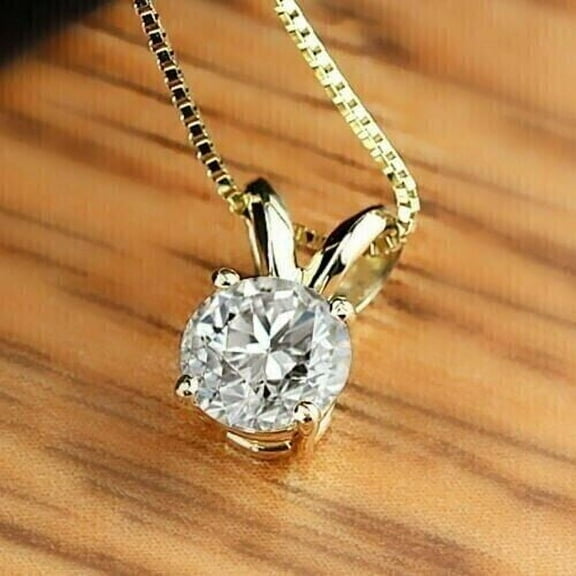 2Ct Lab Created Diamond Round Cut Women's Solitaire Pendant 14k Yellow Gold Plated 18" Chain