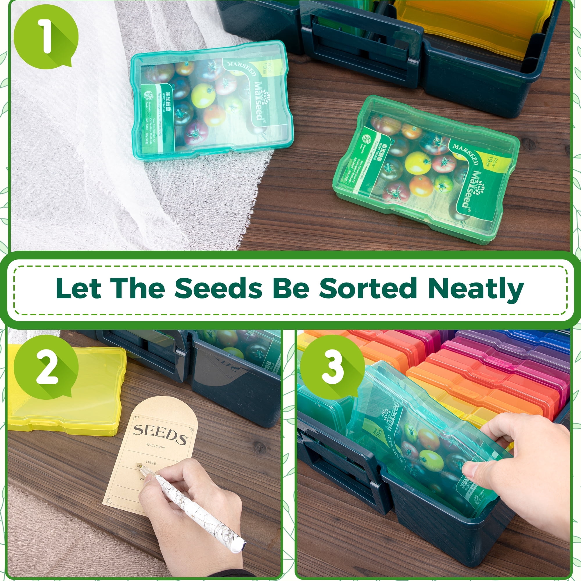 Find Scrapblooms Dark Green Seed Packets Storage Organizer For Gargen Planting，16pcs 4×6 inch Colorful Seed Boxes With 16 pcs seed bags