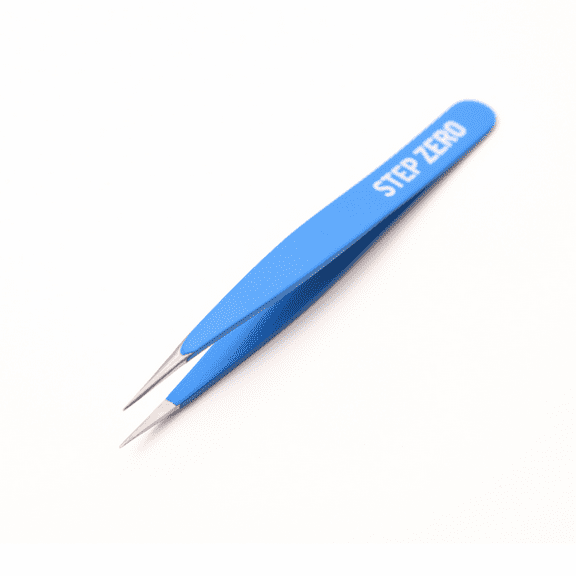 STEP ZERO Ingrown Hair Removal Professional Tweezers - Pointed, Stainless Steel, for eyebrow, splinters, chin, ingrown hair (Blue)