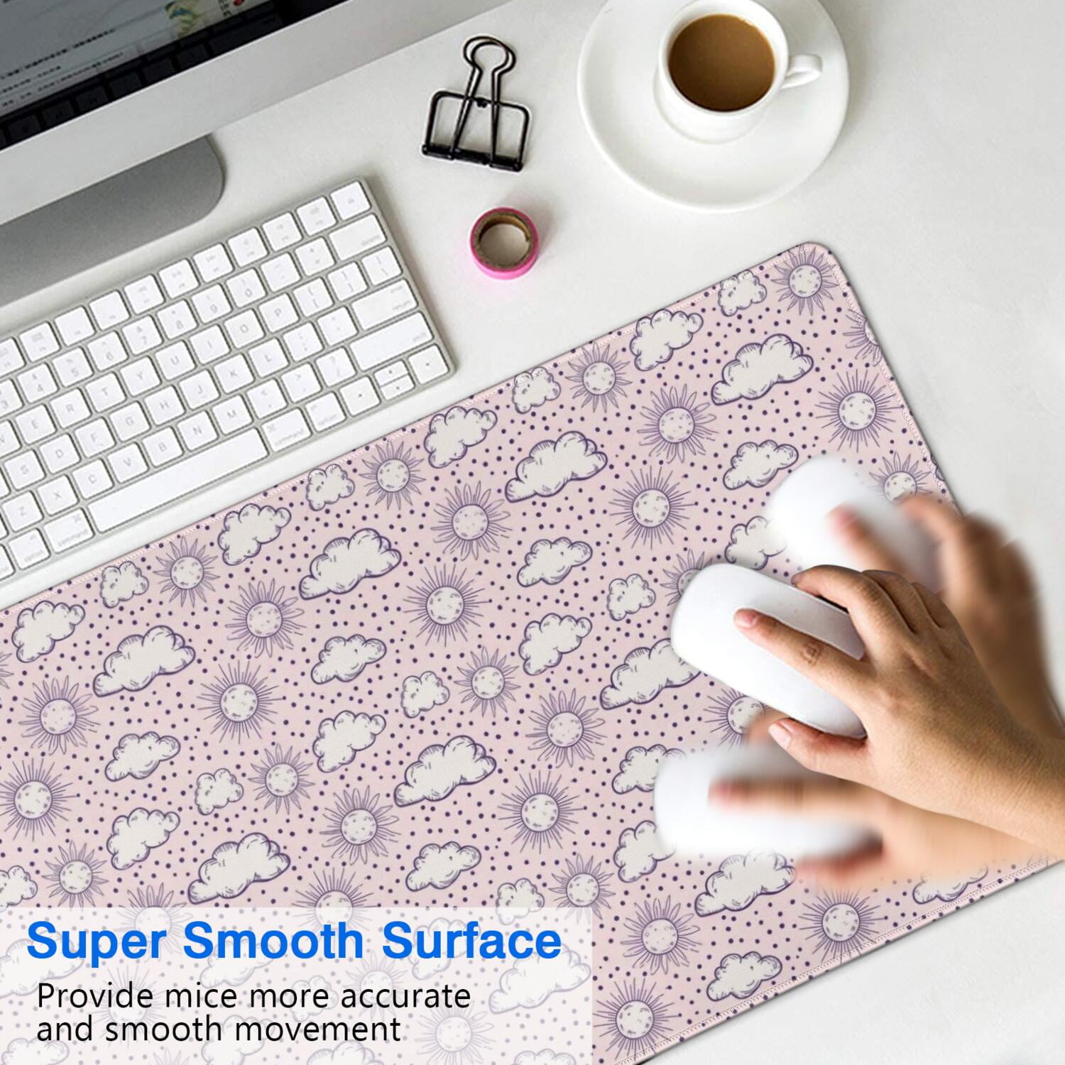 Long Mouse Pads for Desk,Pink Purple Sun Cloud Pattern Desk Mats on Top Of Desks, Desk Mouse Pad Extra Large with 3mm Non-Slip Base and Stitched Edge for Gaming,Office,Work,Home 31.5"x15.7"