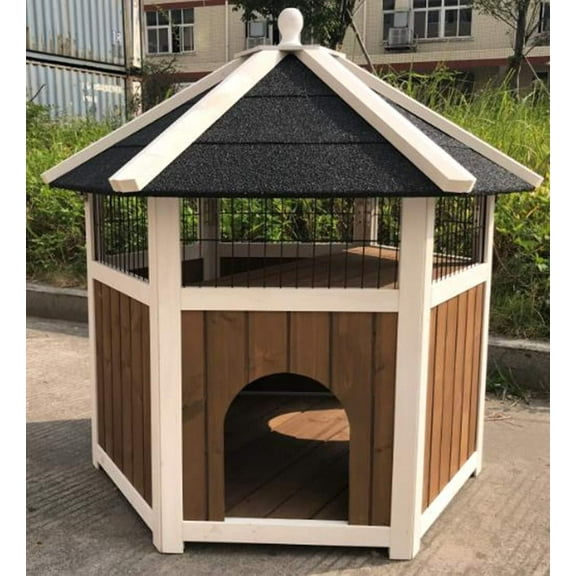Seny Outdoor Wooden Cat House Weatherproof,Sturdy and Cute for Play and Hide