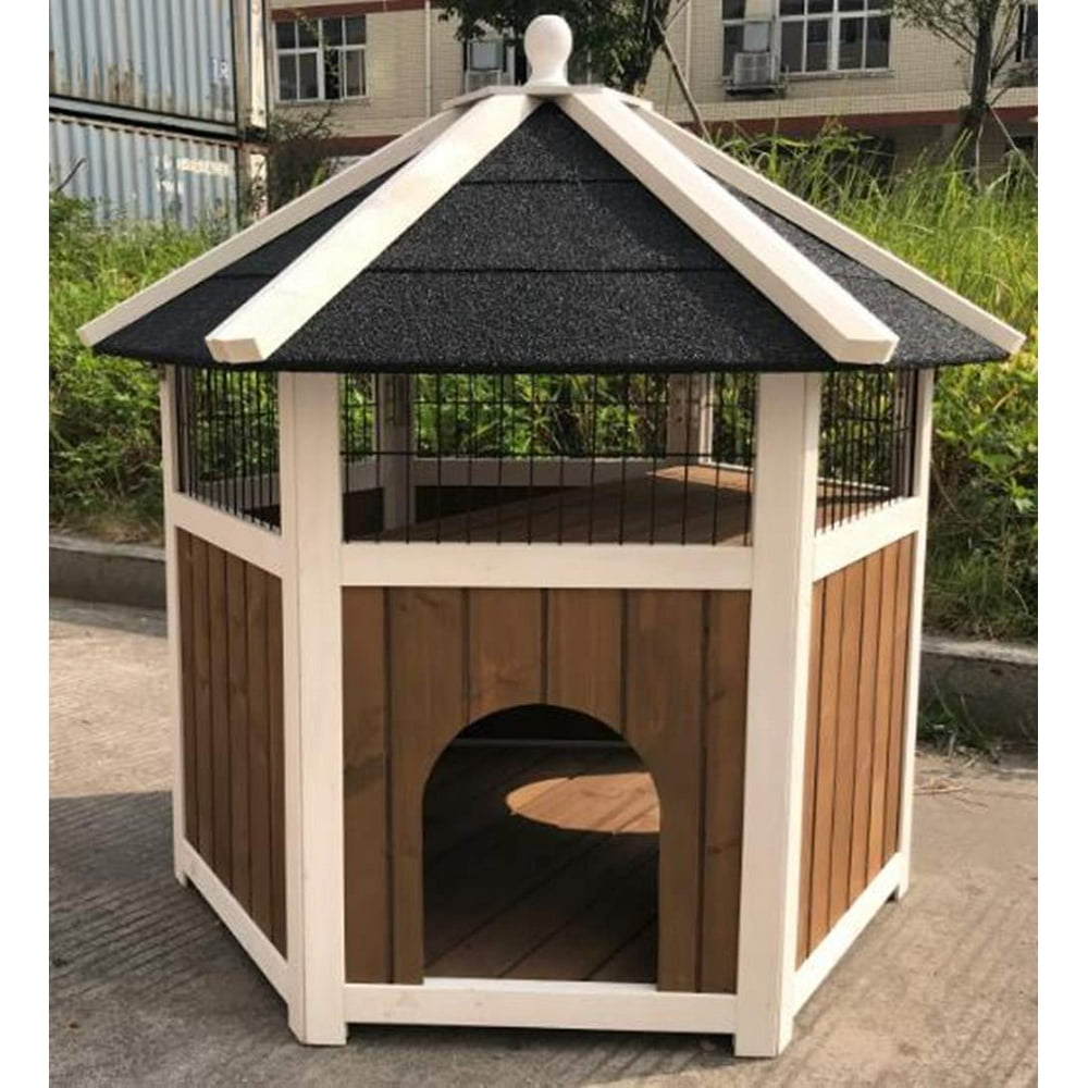Seny Outdoor Wooden Cat House Weatherproof,Sturdy and Cute for Play and