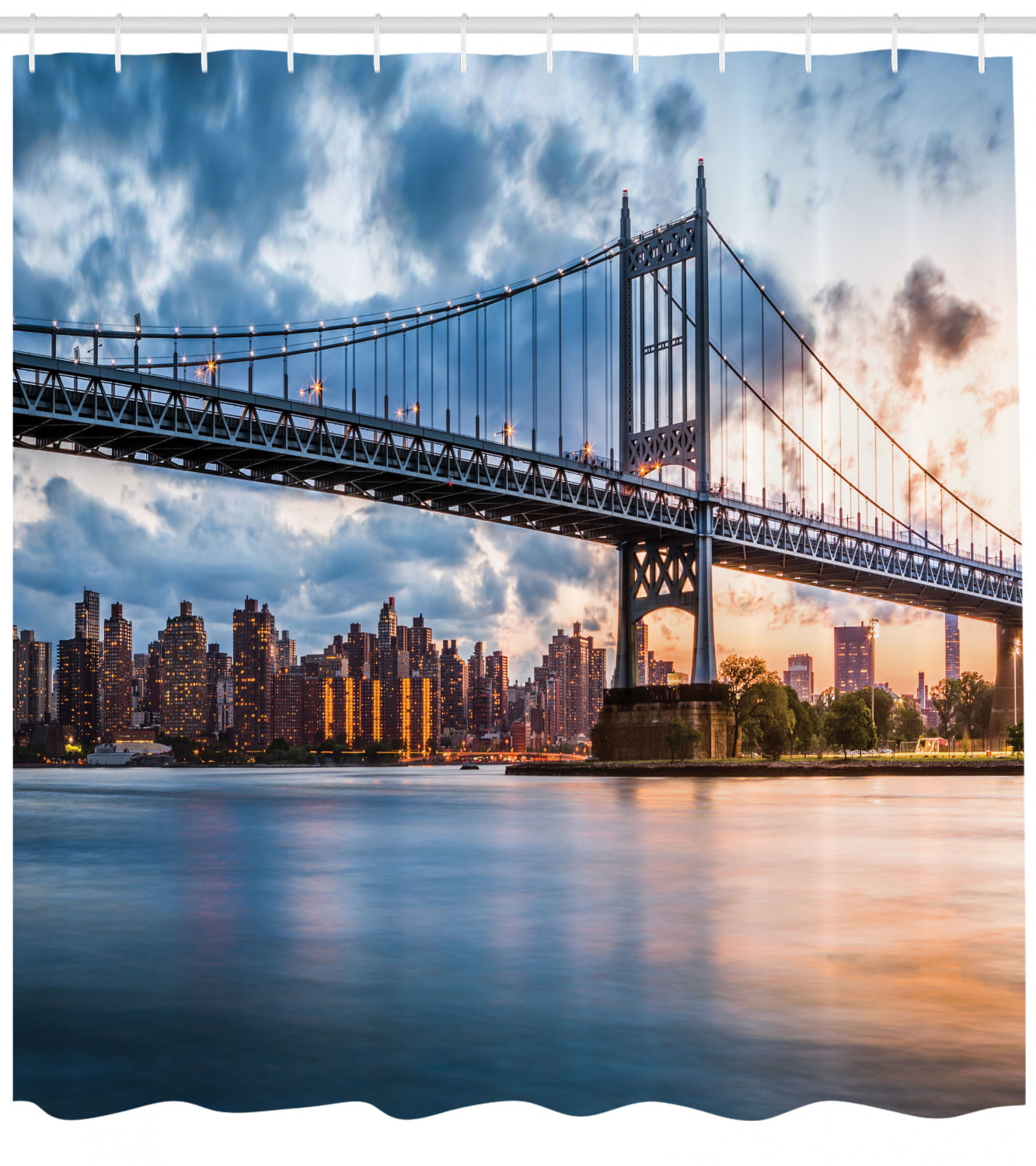 New York City Kennedy Triboro Bridge Queens NYC Lights Manhattan Shower Curtain 