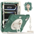 thumbnail image 2 of For iPad Pro 11 M4 2024/iPad Pro 11 M5 2025 Case 11 inch, 360 Hand Strap, Shoulder Strap, Kickstand, Rugged Drop Protection, Emerald Green, 2 of 7