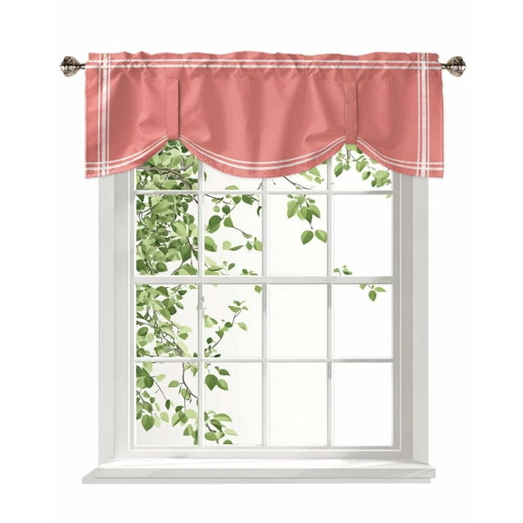 Tie Up Valance Curtain for Kitchen, Coral Red Rod Pocket Short Curtains Adjustable Tie-Up Shade Valances, Solid Color Window Treatment for Bathroom Living Room Bedroom 54x18in