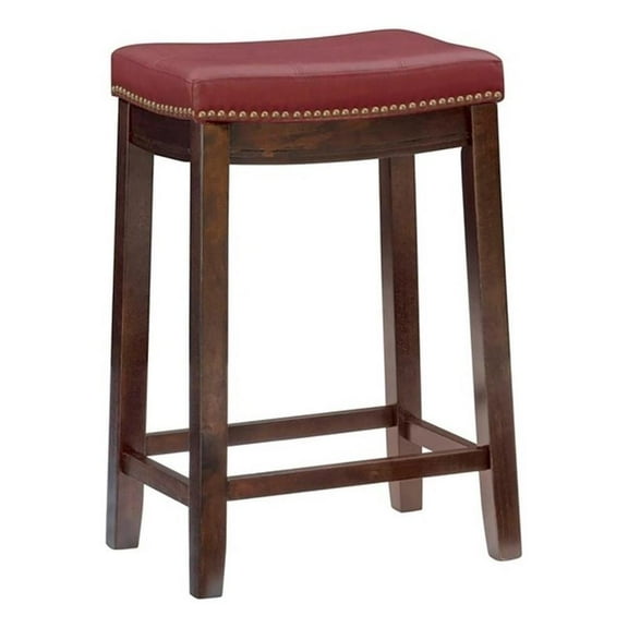 Hawthorne Collections 26" Contemporary Wood/Faux Leather Counter Stool in Red
