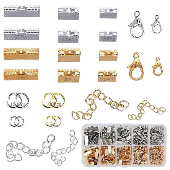 Jewelry Making Supplies Kit, 10-Compartment Storage Box, DIY Bracelet Making Kit, Lobster Clasps, Open Jump Rings, Multi-Color Ribbon Ends Crimps, Great for Earring Making