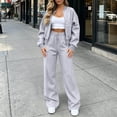 thumbnail image 2 of Lmueinov Womens Fall 2 Piece Set Sweatsuits Lounge Fall Outfits Zip Up Crew Neck Jackets and Wide Leg Sweatpants Set Soft Casual Loungewear, 2 of 4