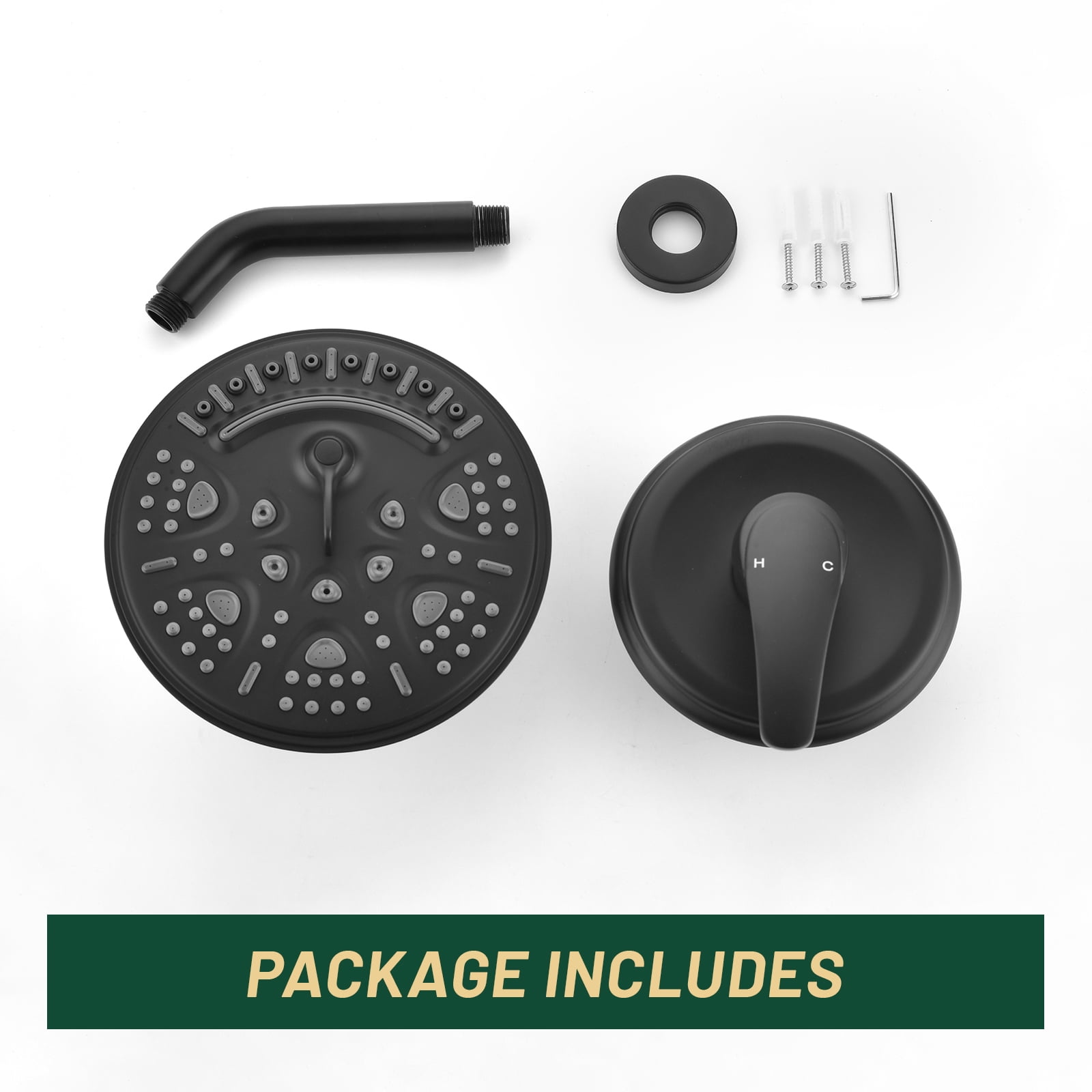 Cobbe 8-Inch Single Handle Bathroom Rain Shower Head Set with 6-Spray Patterns ABS Rainshower Showerhead Matte Black