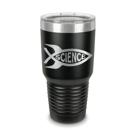 

Science Fish Symbol Tumbler 30 oz - Laser Engraved w/ Clear Lid - Stainless Steel - Vacuum Insulated - Double Walled - Travel Mug - rocket sci fi - Black