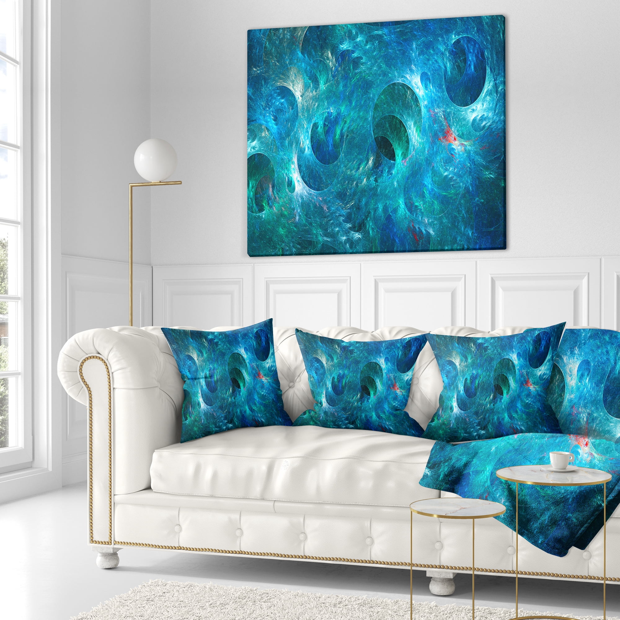 Designart Blue Circles Fractal Texture - Abstract Throw Pillow - 18x18