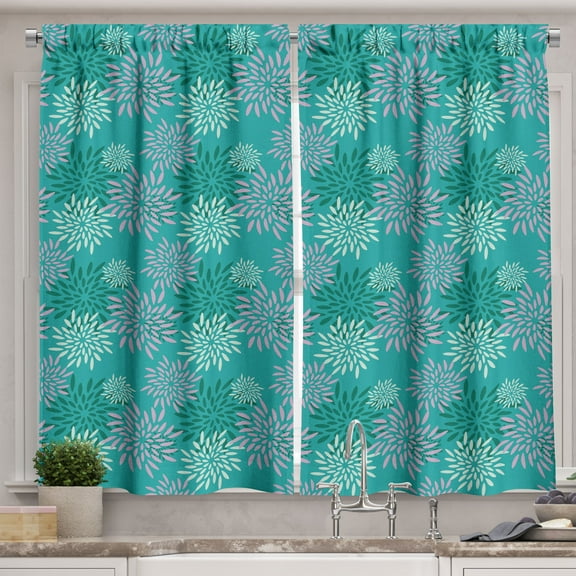 Ambesonne Floral Kitchen Curtains, Abstract Flower Petals Retro, 55"x45", Turquoise and Teal