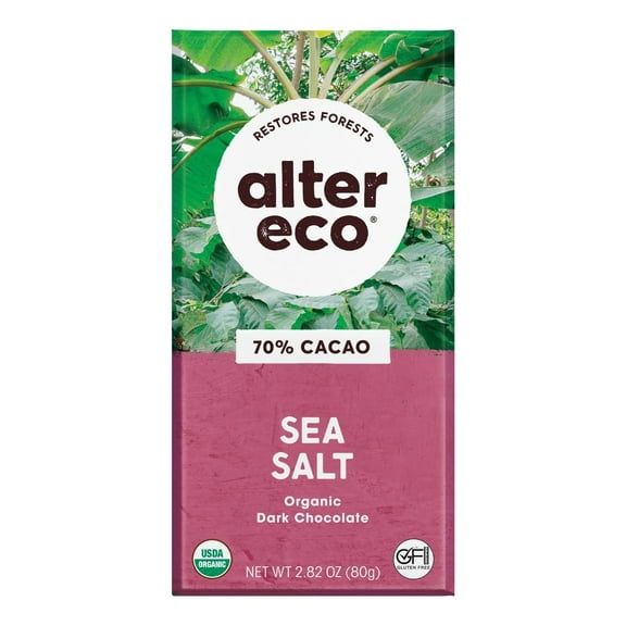 Pack of 12, Alter Eco Sea Salt Organic Dark Chocolate, 2.82 oz