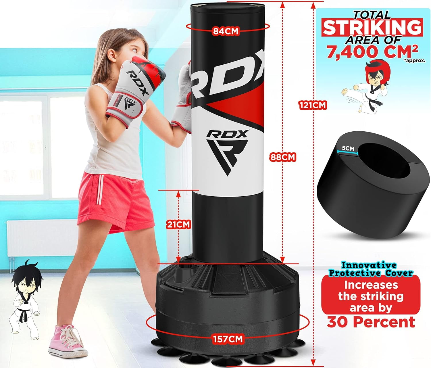 RDX Kids Punching Bag with Gloves, 4FT Heavy Duty Junior Target Pedestal Bag Set Suction Cup Stand Base Free Standing Kickboxing MMA Boxing Muay Thai Karate Home Gym Fitness Workout