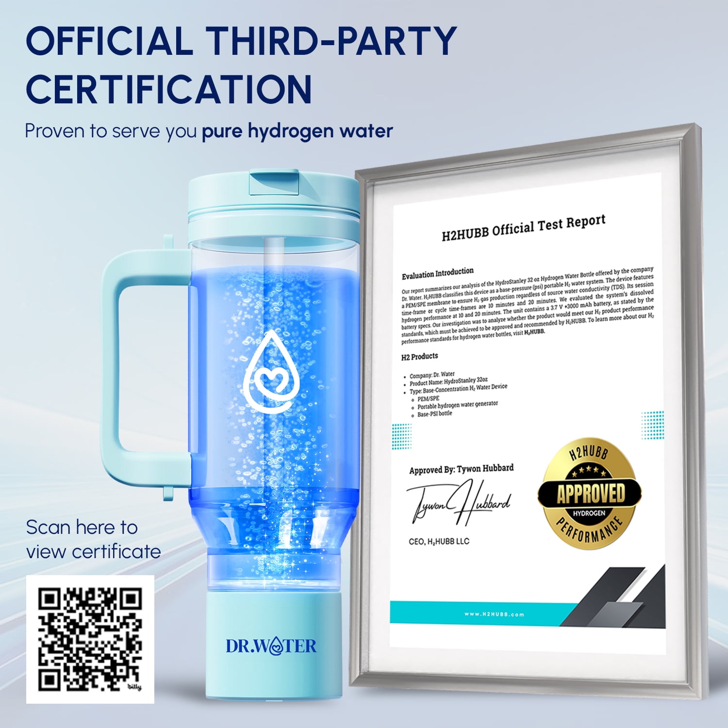 Dr. Water Hydrogen Water Tumbler, 32oz, 3X Hydrogen Concentration