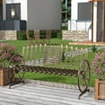 thumbnail image 4 of Outdoor Metal Patio Garden Bench, Park Bench with Built-in Table and Wagon Wheel Arms, Bronze, 4 of 8