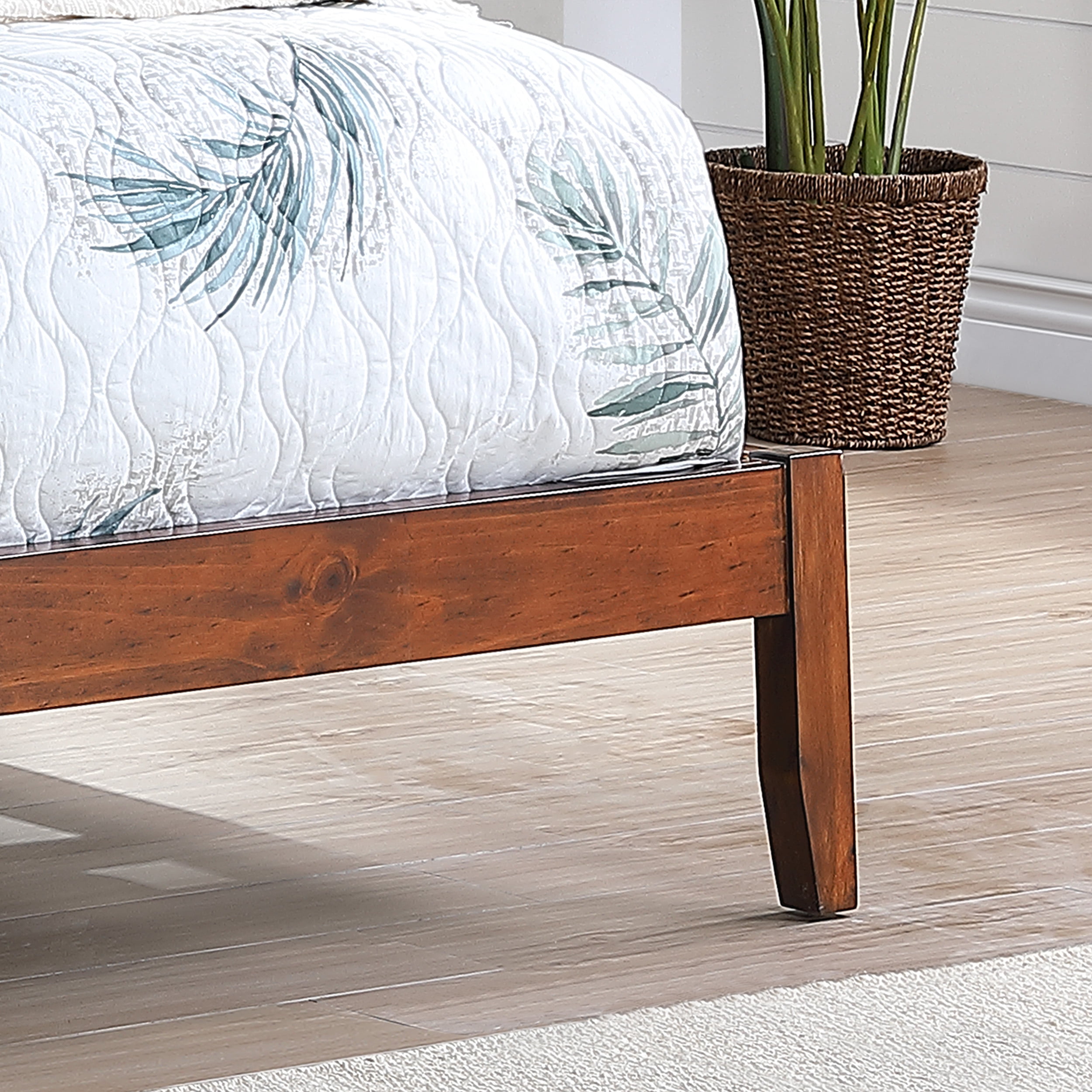 Noble House Tony Queen Size Bed with Headboard, Natural and Dark Brown Finish