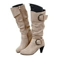 thumbnail image 3 of YLYL Women Knee High Boots Buckle Wide Calf Chunky Mid Heel Side Zipper Dressy Fall Winter Boots, 3 of 7