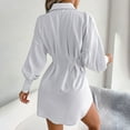 thumbnail image 5 of Ygbgbb Women's Fall Dresses Pleated Bishop Long Sleeve Mini T Shirt Dress Lapel Collar Button Flared Ruched Short Shirt Dresses (White XL), 5 of 8