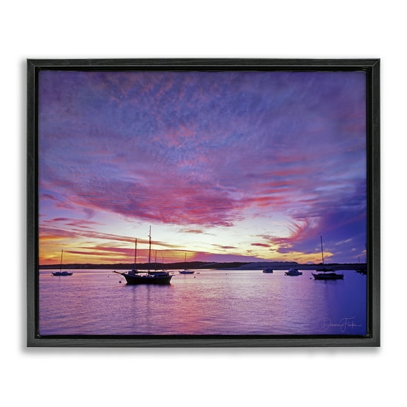 Stupell Industries Distant Boats at Sunset Transportation Photography Black Floater Framed Canvas Art Print Wall Art, 21 x 17