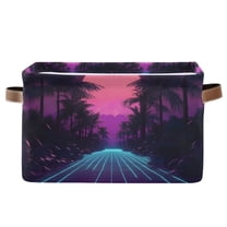 Yayeee Canvas Storage Basket with Handles for Shelves Fabric Bins Closet Organizer, Night Neon Road