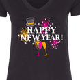 thumbnail image 4 of Inktastic Happy New Year with Hat Fireworks and Wine Glasses Women's V-Neck T-Shirt, 4 of 5