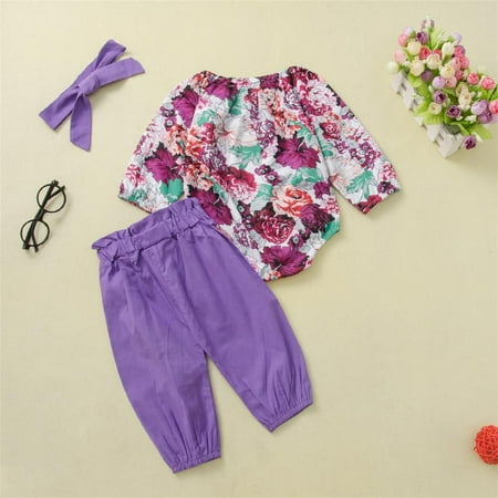 

RPVATI Newborn Infant Baby Toddler Clothes Floral Long Sleeve Bodysuit Headwear + Pants Set 3 Pieces Fall Winter Outfits Set