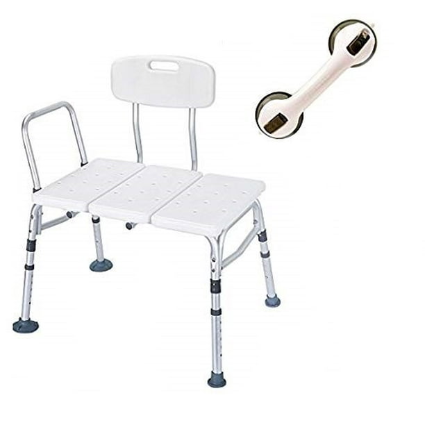 Healthline Tub Transfer Bench With Back And Free Balance Assist Suction Grab Bar Plastic Shower Transfer Bench Lightweight Medical Bath Shower Chair For Elderly Disabled Adjustable Height White Walmart Com Walmart Com