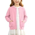 thumbnail image 2 of Puntoco Girls Preppy Knit Cardigan Button-Up Sweater Coat with Pockets Pink 130(6-7 Years), 2 of 9