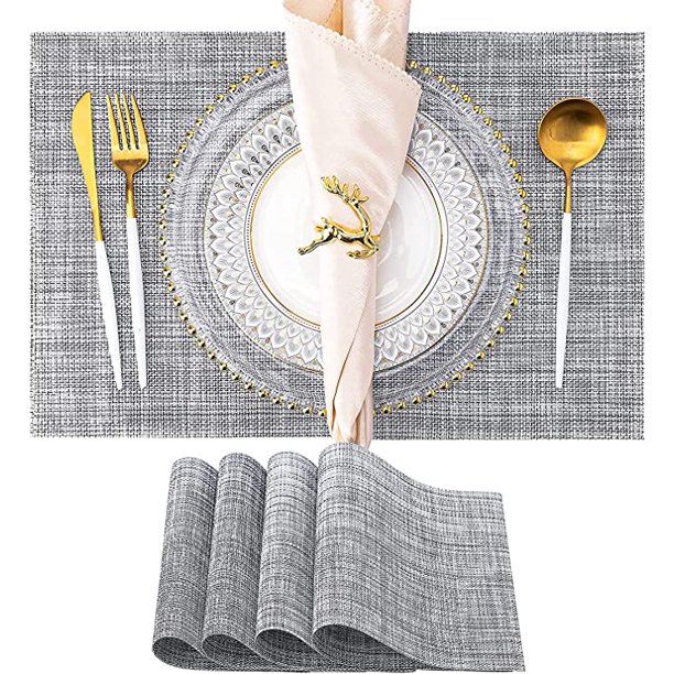 HL Placemats, Set of 4 HeatResistant Placemats Stain Resistant Anti